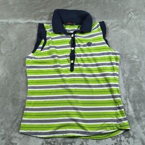 Vintage Versace Sport Polo Shirt Women XL Striped Sleeveless Embroidered 90s Y2K